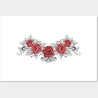 Dotwork Red Roses Tattoo Posters and Art